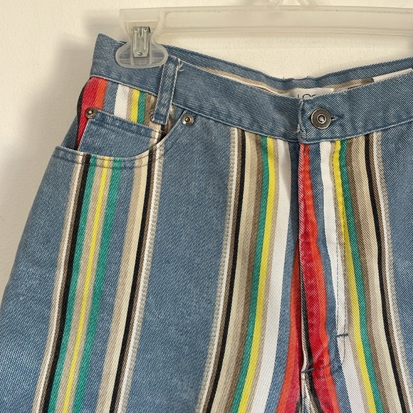 VTG 90s Revival Shorts 10 Bermuda 28” waist ColorBlock Blue Striped Indie 5” - Picture 3 of 15